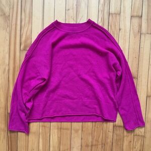 ALASHAN 100% Cashmere Oversized Crew Neck Sweater Fuchsia OS